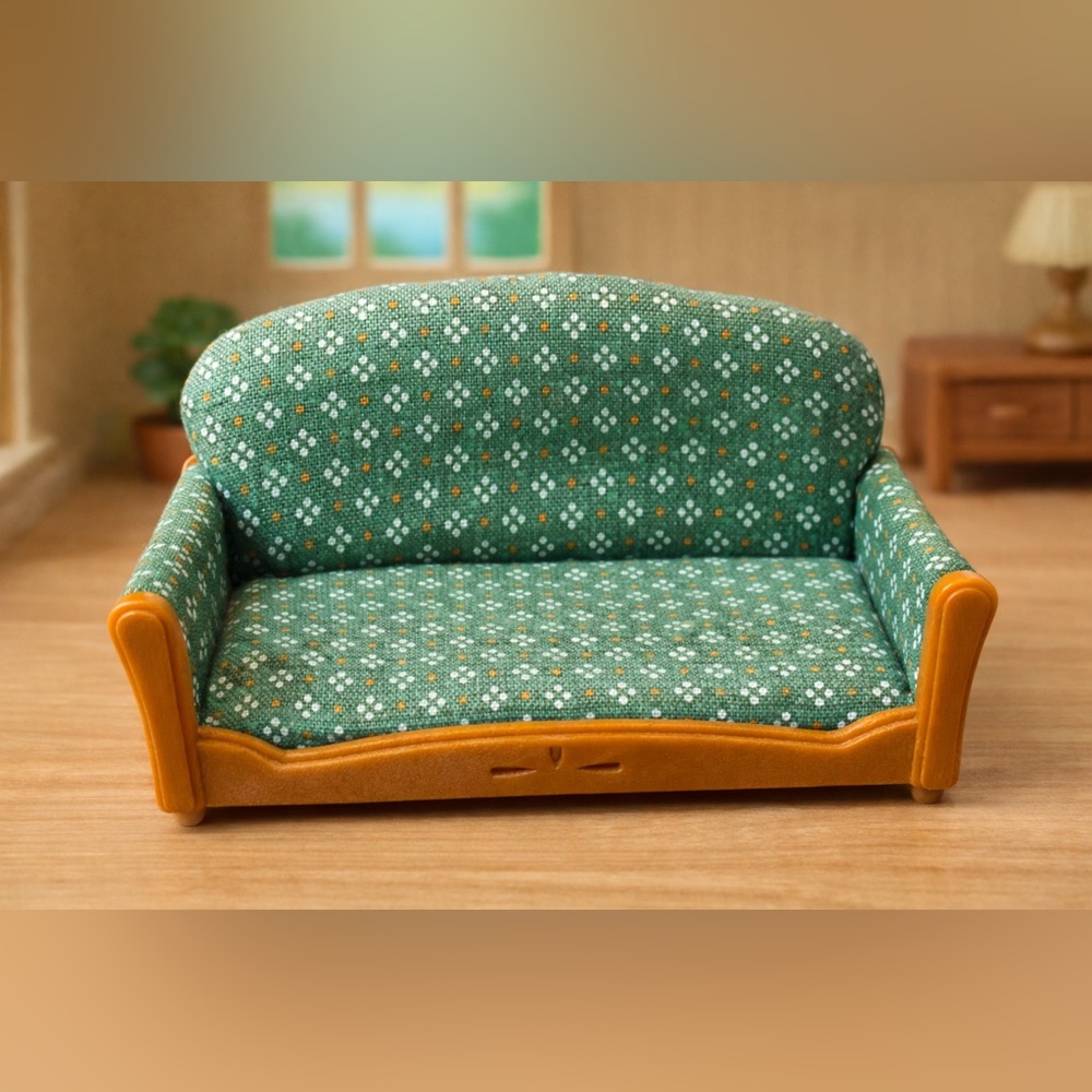 Calico Critters Sylvanian Families Couch Green Floral Sofa Dollhouse Replacement